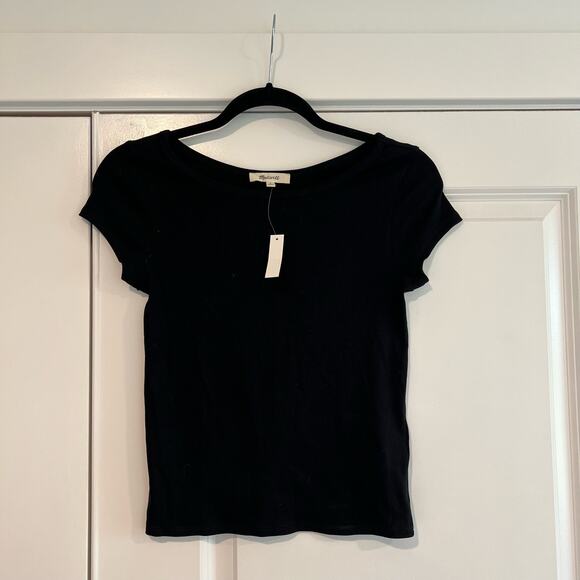 NWT Madewell Women's Black Ribbed Basic Black Tee Cap Sleeve Size‎ S - Picture 1 of 8